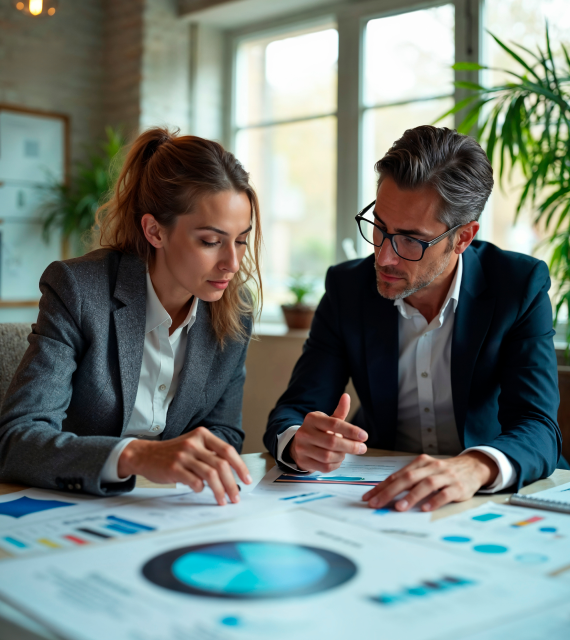 Engineers reviewing a system diagram